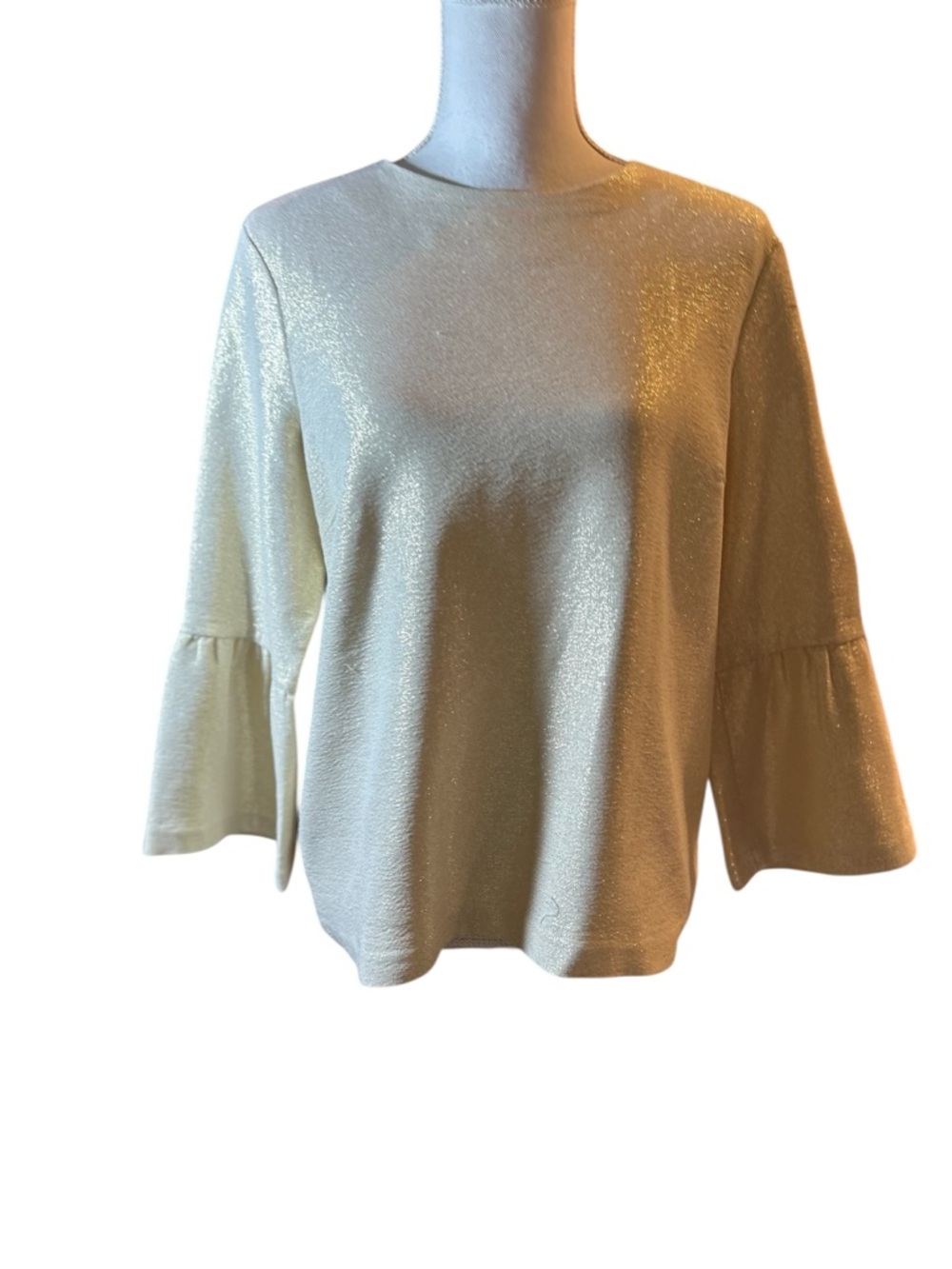 J.McLaughlin Shimmery Cream Bell-Sleeve Lined  Knit Top